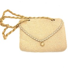 Vintage Beige Suede Envelope Clutch Gold Chain Strap