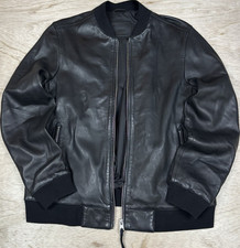 AllSaints Black Lamb Leather Bomber Jacket Lined Zipper Men's Large