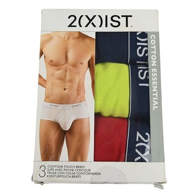 2XIST Mens 3 Pack Navy Red Yellow Cotton Essentials Contour Pouch Briefs XL NWT