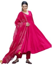 GoSriKi Women's Cotton Blend Solid Anarkali Kurta with Pant  Dupatta