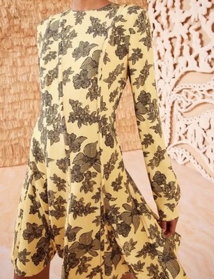 Ulla Johnson Juliette Dress Sz 2 Pale Yellow Solaris Picot Trim Floral Botanical