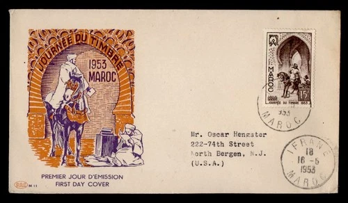 DR WHO 1953 FRENCH MOROCCO FDC STAMP DAY PAC CACHET M70618