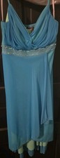 Jodi Kristopher Blue Green Beaded Chiffon Hi-Low V-Neck Gown Dress Size S