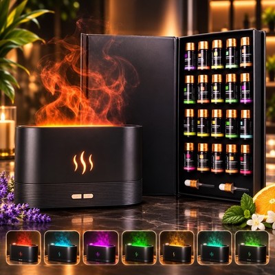 20PCS Essential Oils Set with Flame Diffuser Aromatherapy Humidifier