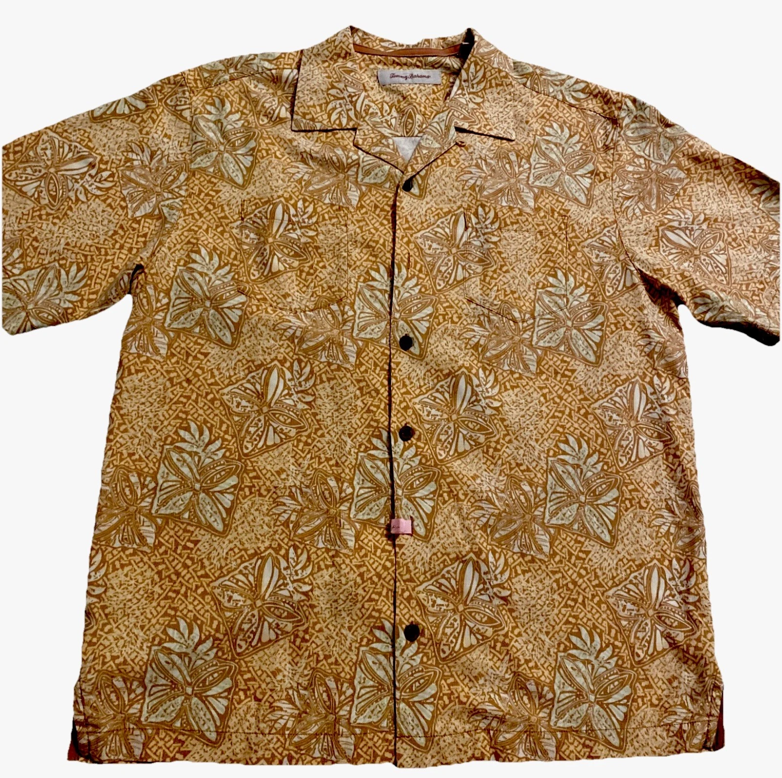 Tommy Bahama Men Short Sleeve Button Up Silk Hawaiian Floral Shirt Large Orange
