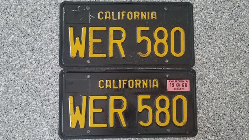 1963 Black California License Plates, 1968 Validation Sticker, DMV Clear, VG