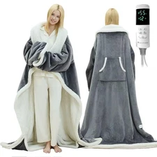 Wearable Heated Blanket with Foot Pocket - Electric Blanket Throw with Sleeve...