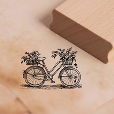 Motivstempel Vintage Fahrrad mit zwei Blumenkörben - Stempel Holzstempel 68 x 48