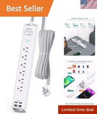Ultra-Thin 5ft Power Strip Surge Protector: 6 AC  4 USB Ports - Wall Mount