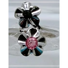 1990's Vintage Sterling Silver Flower Bypass Ring Pink & Green Tourmaline Size 7