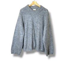 H M Mohair Wool Blend Oversized Fuzzy Gray Crewneck Scandi Sweater Size L