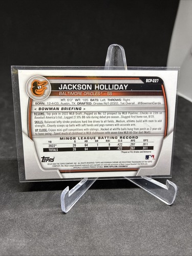 Bowman Chrome Sapphire Prospects Jackson Holliday 2023 #BCP-227 naranja/75 (RC) - Imagen 2 de 2