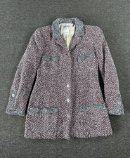Vintage Chanel Coat Womens 38 Tweed Chain Hem Logo Buttons France 90s Authentic