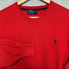 Polo Ralph Lauren Mens Red Crewneck Sweatshirt Long Sleeve Embroidered Pony Logo