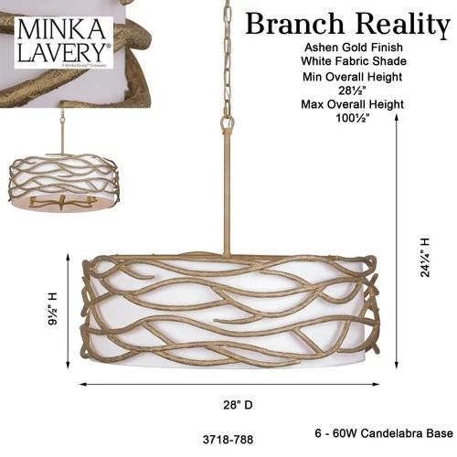 Minka Lavery 3718 Branch Reality 6 Light 28"W Pendant - Textured Ashen Gold - Picture 5 of 12