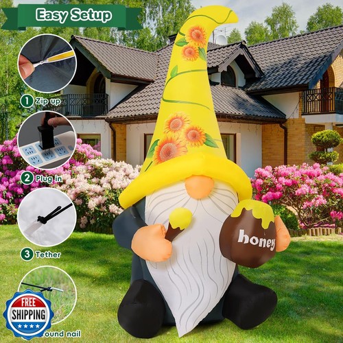 GOOSH 6 FT Summer Inflatables Gnome Outdoor Blow Up Yard Decoration with LED - Bild 4 von 5