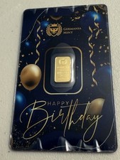 1 Gram Germania Mint Gold Bar Happy Birthday In Assay 7137.94 per troy oz