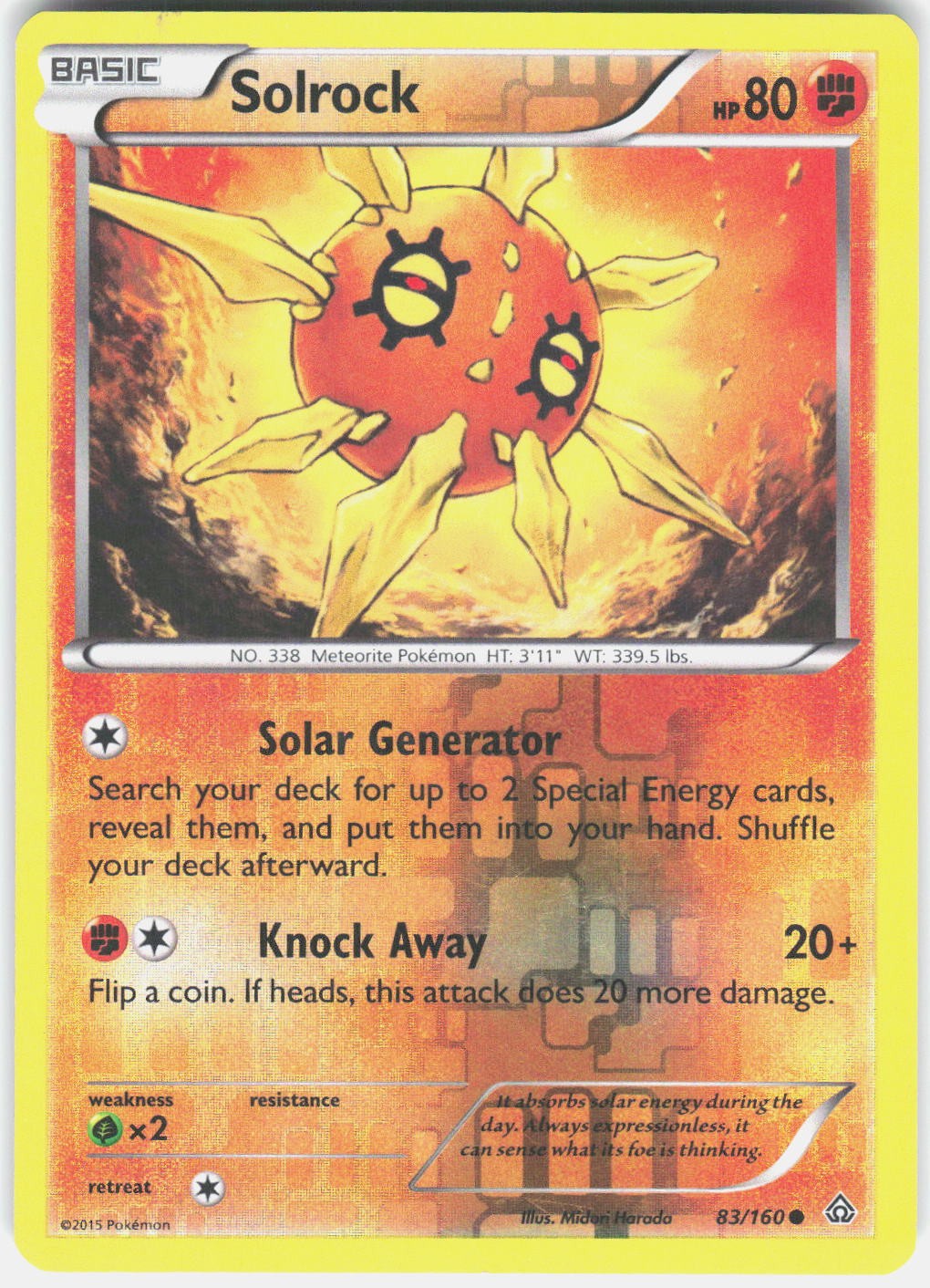 Solrock 83/160 Common Primal Clash Pokemon Reverse Holo Lightly Played