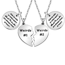 Best Friends Necklace Gift,2pcs Heart Pendant Adjustable Long Necklace Side 1