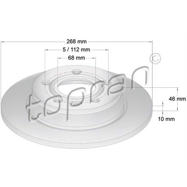Topran Bremsscheiben Hinten Ø268 Mm Voll FüR VW Sharan Galaxy Alhambra 107 629-image