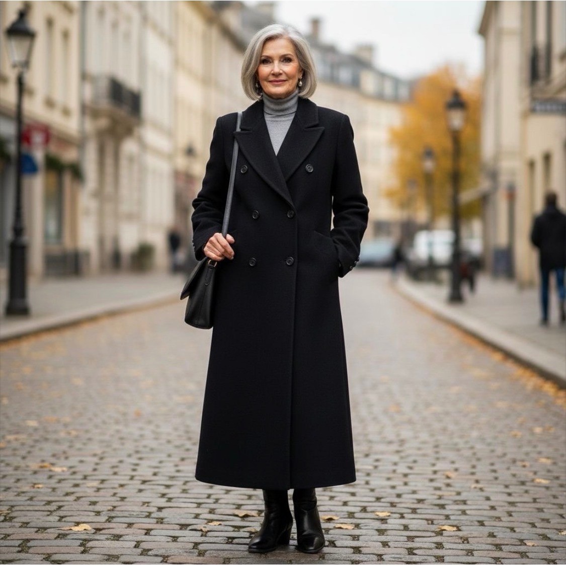 Preston York Black Wool Angora Blend Double Breasted Long Overcoat Coat Size 8