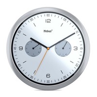 Mebus Quarz-Wanduhr Thermometer Hygrometer Rund Silber Kunststoff 26Cm Modell