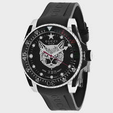 Gucci Dive Mystic Cat Black Rubber Strap Watch YA136320