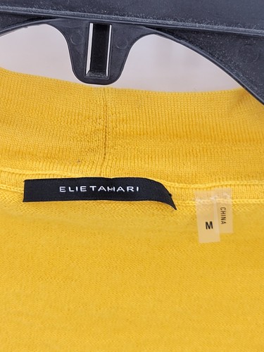 Elie Tahari Cardigan Sweater Womens Medium Yellow Ruffled Button Up Merino Wool - Picture 3 of 9