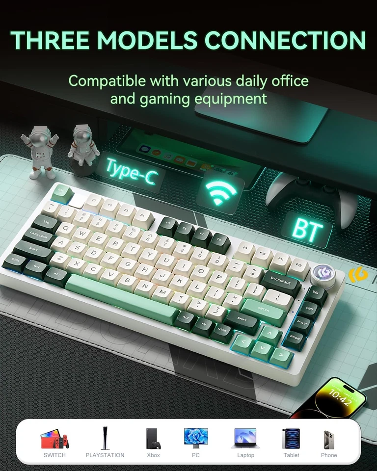 HI75C Pro Gaming Keyboard, RGB Backlit Bluetooth/USB-C/Wireless Mechanical Ke... - Image 4 of 4
