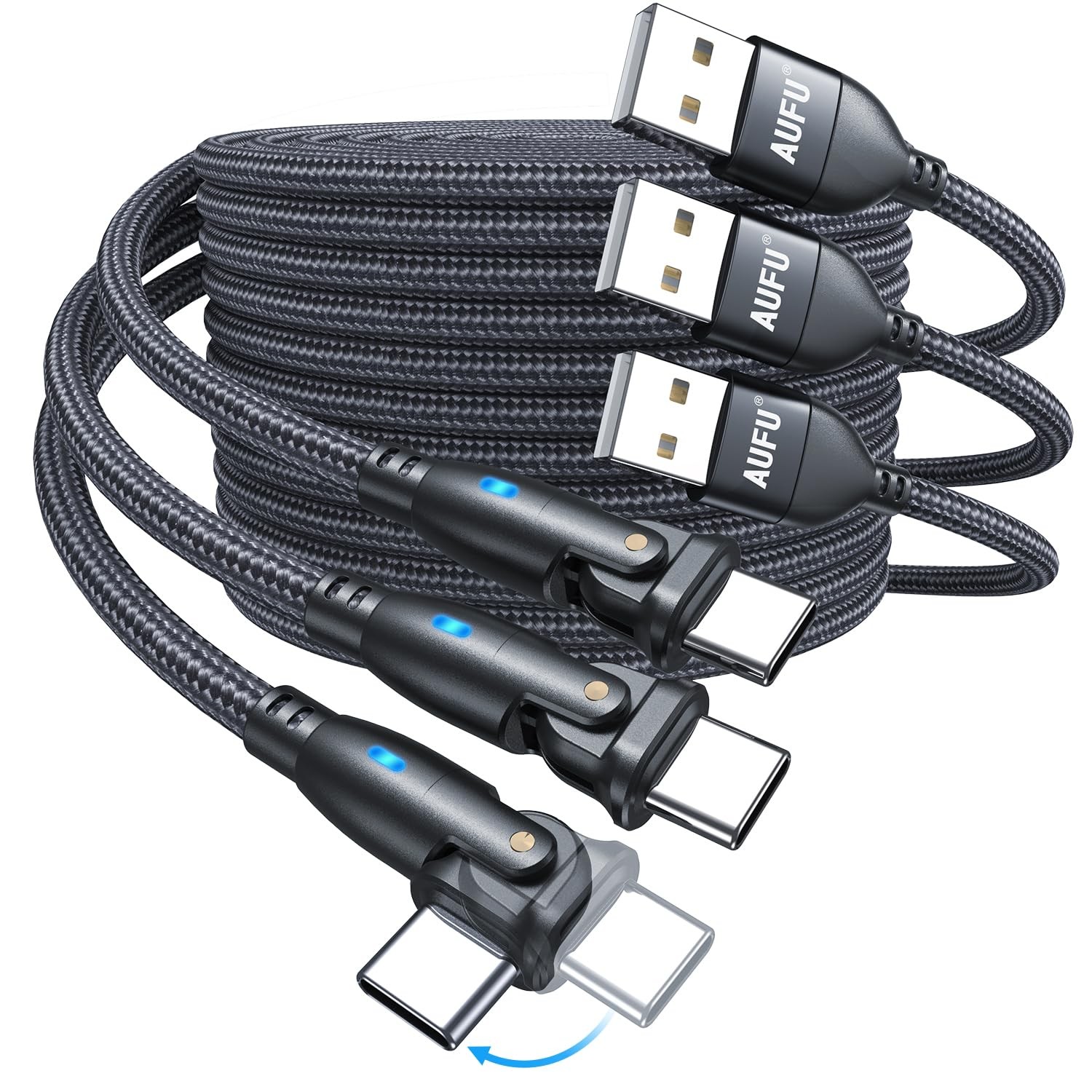 USB C Cable 3 Pack 6.6ft 180° Rotation Fast Charging Cords-image