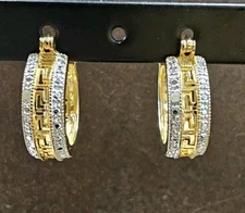 GOLD 925 STERLING SILVER  DIAMOND ESSENCE HOOP EARRINGS. 7.0 grams.