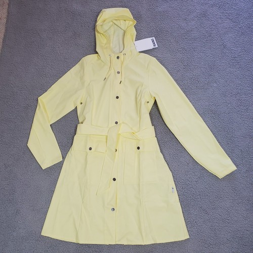 RAINS Curve Womens Jacket Size XS Waterproof Rain Coat With Hood Straw Yellow