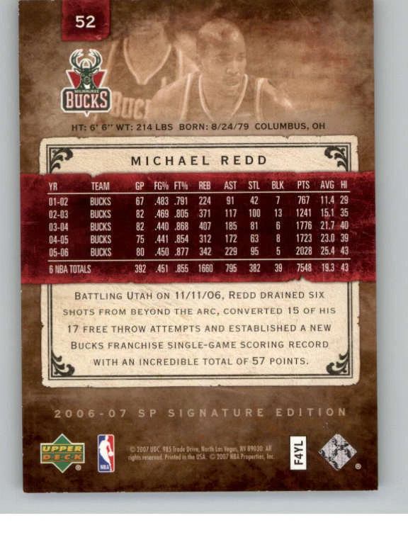 2006-07 SP Signature Edition #52 Michael Redd 499 (ref 139046) - Image 2 of 2