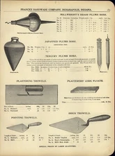 1928 PAPER AD Millwright Plumb Bob Mercury Trowel Brick Plastering Pointing 