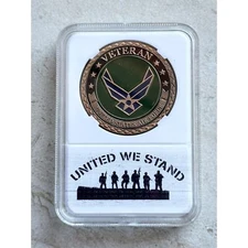 Military US Air Force Veteran USAF Challenge Coin 40mm With Case