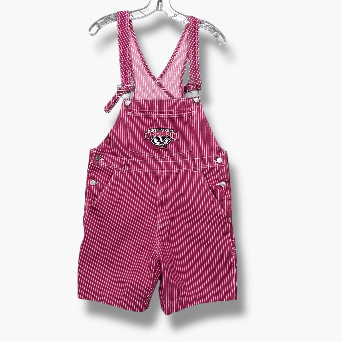 Game Bibs Overalls University of Wisconsin Adult Small Striped Red  Shortalls Bib
