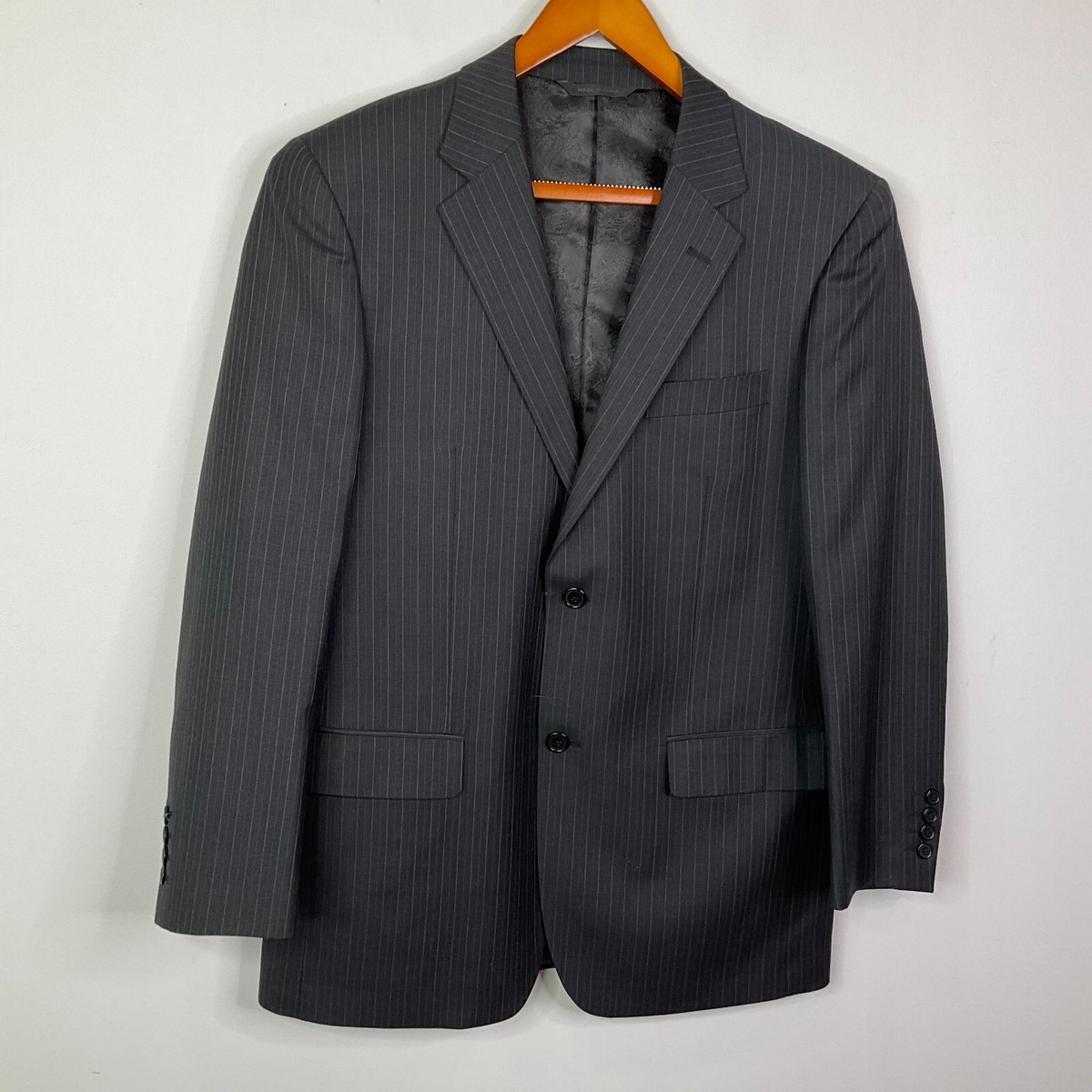 Gianni Uomo Men Suit Jacket Dark Gray Striped Size 40R Wool