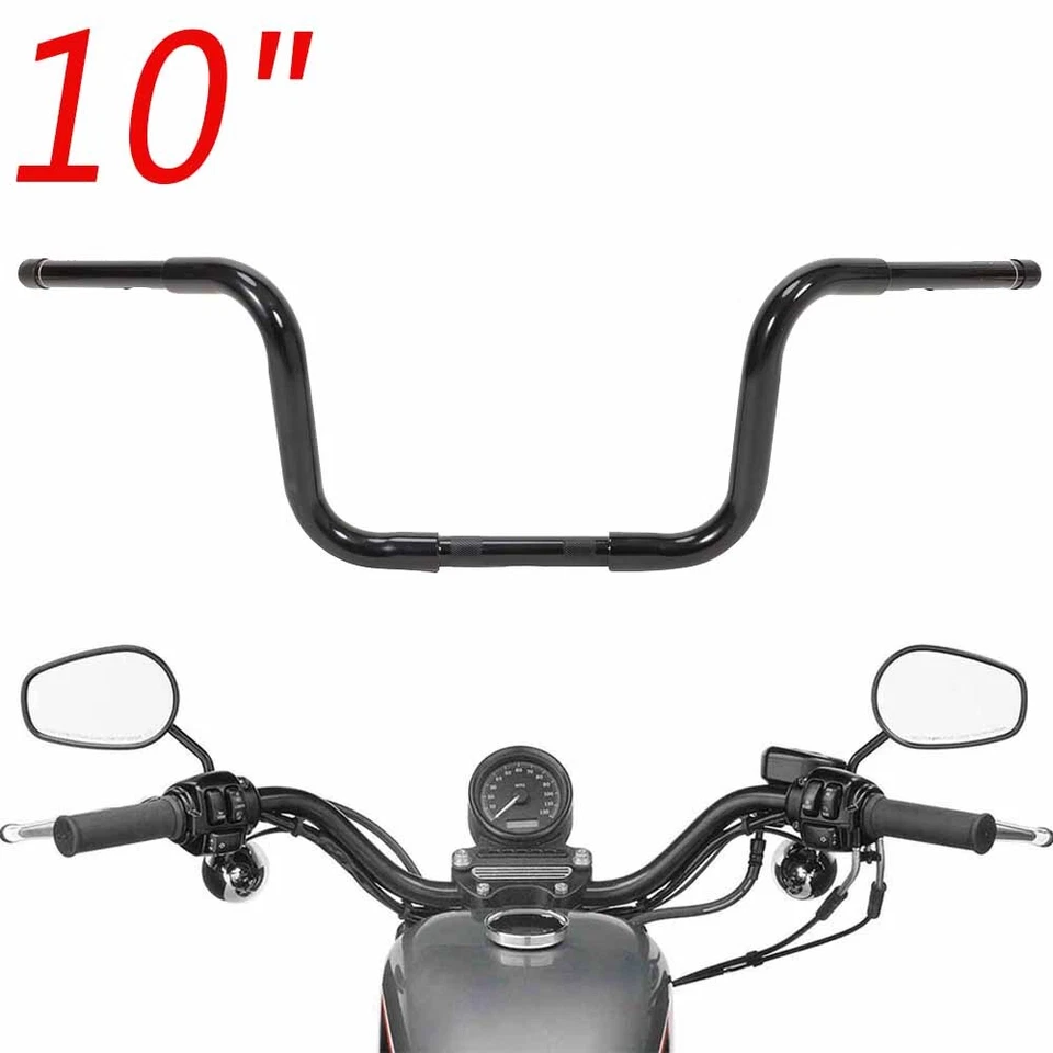 Black 10" Rise Ape Hanger Bar 1" Handlebar Fit For Harley Custom FLST FXST Foto 3 de 4