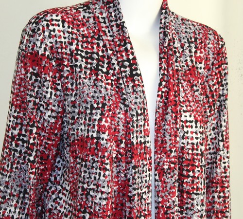 Kasper Sz XL RED BLACK WHITE Artful Liquid Knit Open Jacket Topper - Picture 4 of 6
