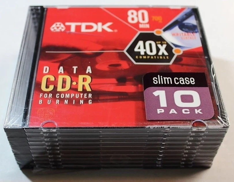 TDK 10 PACK DATA CD-R SLIM CASE 80 MINUTES 700 MB NEW SEALED - Image 2 of 2