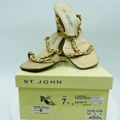 BEAUTIFUL ST. JOHN Bacio 75 Catena Pale Gold Sandals Size 7.5 B Made in Italy
