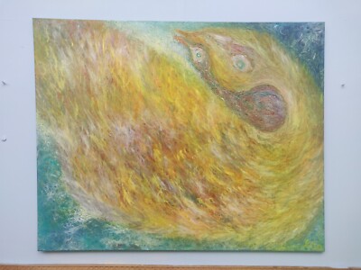 Der Vogel und sein Kind '' Spirituelle Kunst Original Ölgemälde von Kisa