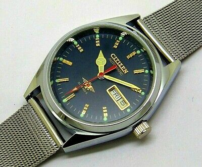 citizen automatic men's steel blue dial vintage japan made watch run order  | eBay