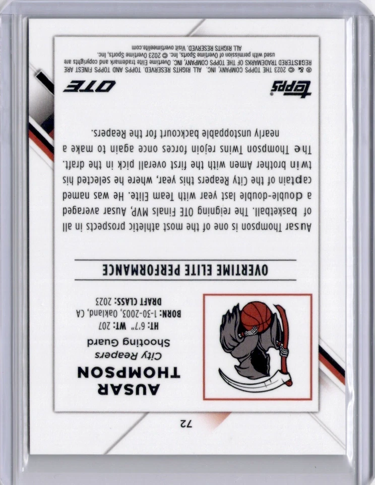 2022-23 Topps Finest OTE  - #72 Ausar Thompson Rookie Numbered #'d /175 (RC) - Image 2 of 2