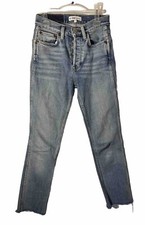 RE/DONE Originals Sz 23 Slim Straight Jeans-Button Fly-Hi Rise-Med Wash-USA Made