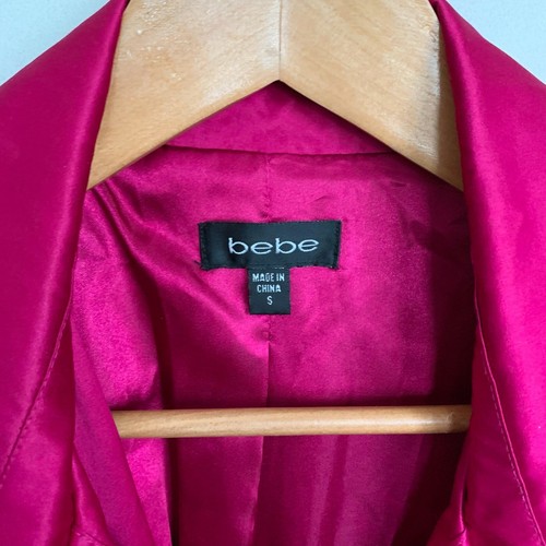 bebe Coat Fuchsia Single Breasted Removable Belt Slim Fit 3/4 Sleeve Lined Sz S - Picture 7 of 10