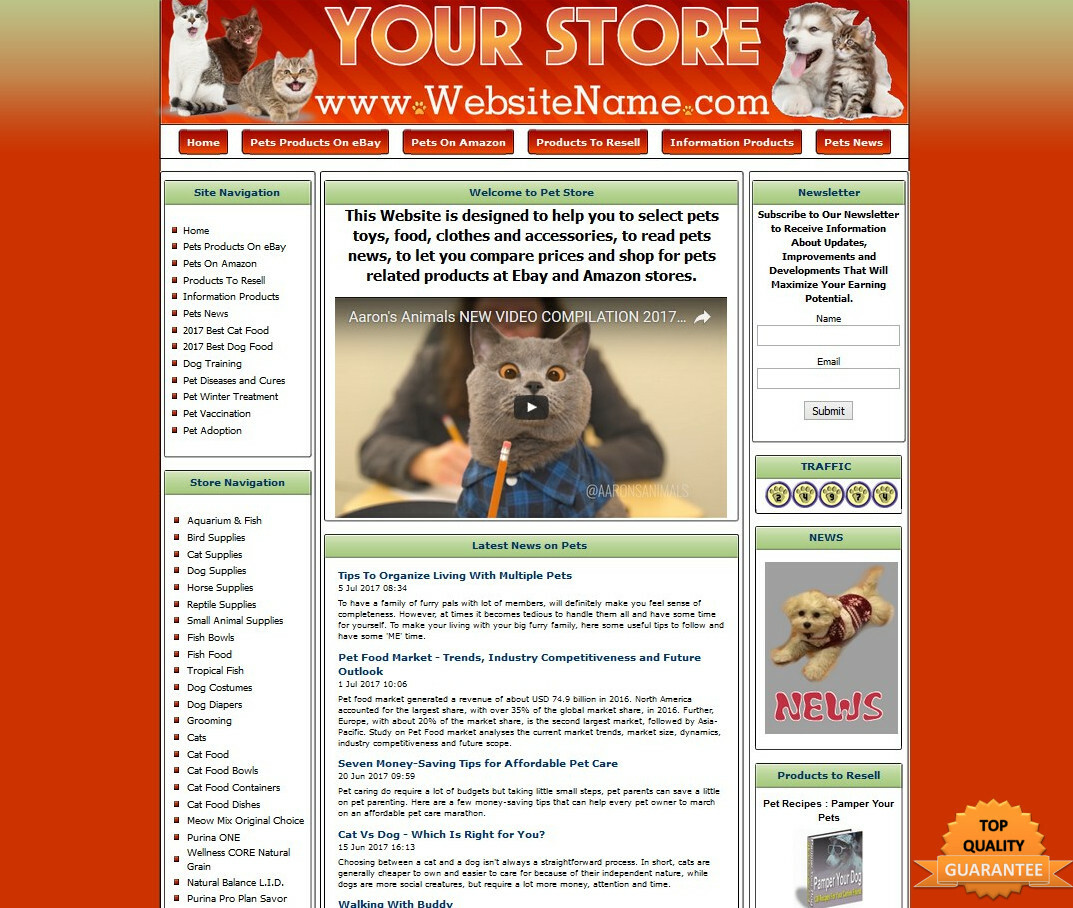 TIENDA DE SUMINISTROS PARA MASCOTAS - Sitio web comercial de comercio electrónico, afiliado de eBay Amazon Google