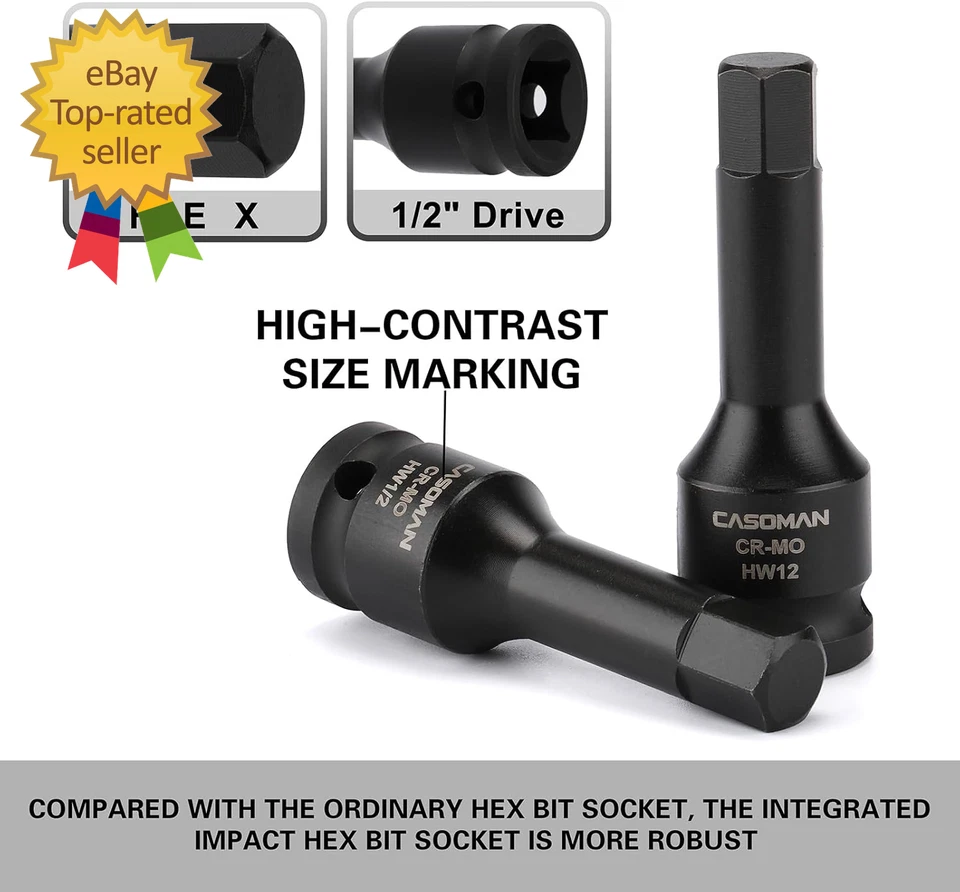 1/2" Drive Master Impact Hex Bit Set, Hex Driver, Sae/Metric, 1/4" - 3/4", 6Mm - - Image 4 of 4