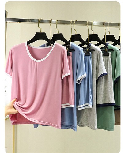 Women's Short Sleeved Pajama Suit Lounge Sleepwear T Shirt and Shorts Pjs Sets - Picture 7 of 33