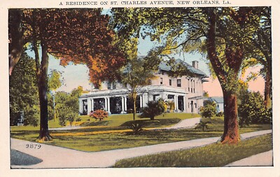 New Orleans LA Mansion St Charles Ave Mardi Gras Parade Route Vtg Postcard C39